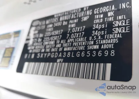 2020 Kia Sorento 2.4L Lx from USA, damaged, VIN 5XYPGDA38LG653698